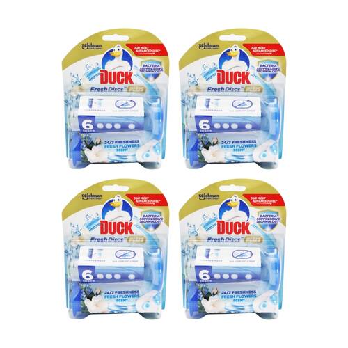 4x 6pc Duck Fresh Discs Plus Gel Toilet Cleaner Flower Scent Freshness