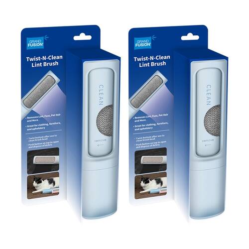 2PK Grand Fusion Reusable Twist-N-Clean Clothing Lint Brush Roller Blue