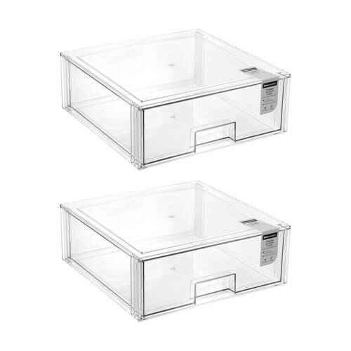 2x Boxsweden Crystal Stackable Organisation Storage Drawer 36.5x36.5x14cm 15.5L
