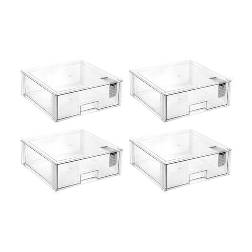4x Boxsweden Crystal Stackable Organisation Storage Drawer 36.5x36.5x14cm 15.5L