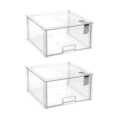 2x Boxsweden Crystal Stackable Organisation Storage Drawer 36.5x36x20cm 23L