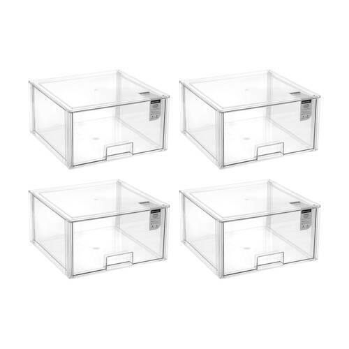 4x Boxsweden Crystal Stackable Organisation Storage Drawer 36.5x36x20cm 23L