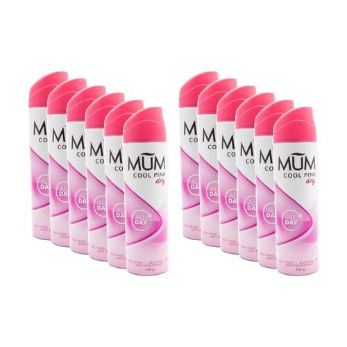12PK Mum Women's Cool Pink Dry Antiperspirant Deodorant Spray 130g
