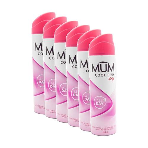 6PK Mum Women's Cool Pink Dry Antiperspirant Deodorant Spray 130g