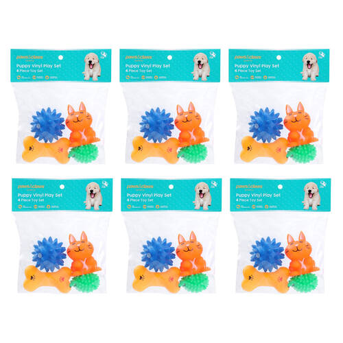 6x 4pc Paws And Claws Vinyl Play Puppy/Dog Chew/Squeaker Toy Set Multicoloured
