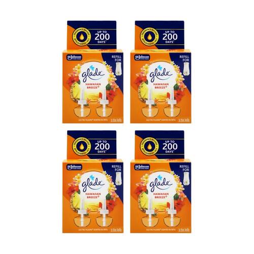 4x 2pc Glade Scented Oil Refill Hawaiian Breeze Air Care Fragrance Kit 20ml