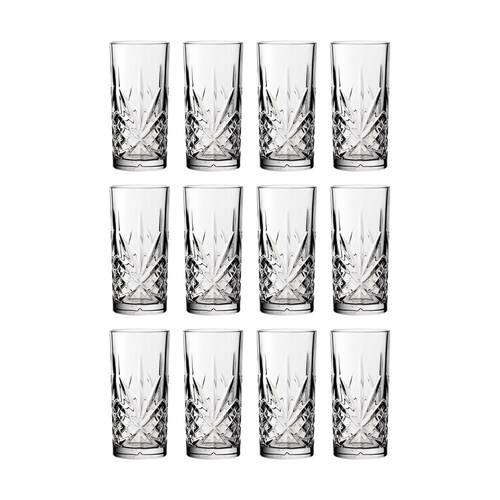 12PK Crown Glassware Symphony Long Drink Cut Glass Tall Tumbler 300ml