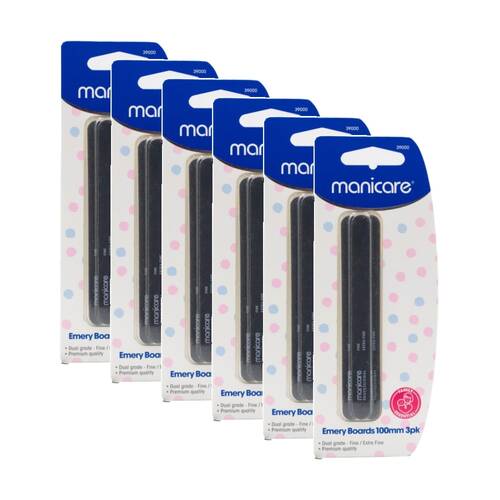 6x 3pc Manicare Emery Boards 100mm Dual Grade Fine/Extra-Fine Nail File