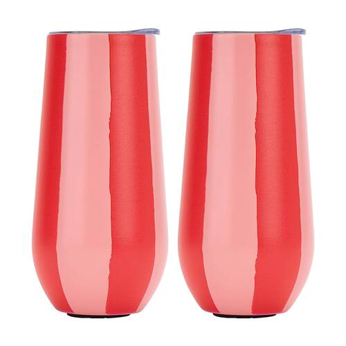 2PK Annabel Trends Sparkling Flute Double Walled Red & Pink Stripe Tumbler 175ml