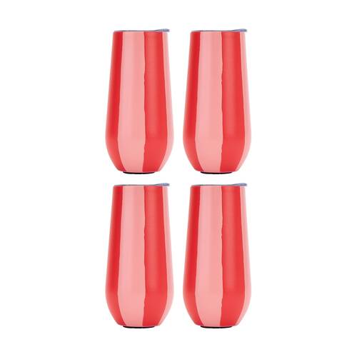 4PK Annabel Trends Sparkling Flute Double Walled Red & Pink Stripe Tumbler 175ml