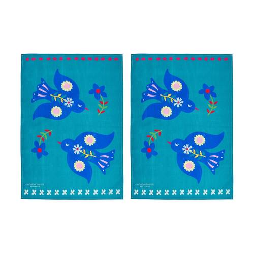 2PK Annabel Trends Kitchen Tea Towel Fiesta Bird Print 100% Cotton 70x50cm