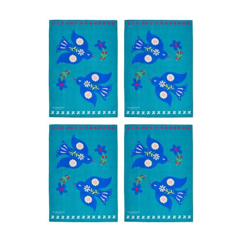 4PK Annabel Trends Kitchen Tea Towel Fiesta Bird Print 100% Cotton 70x50cm