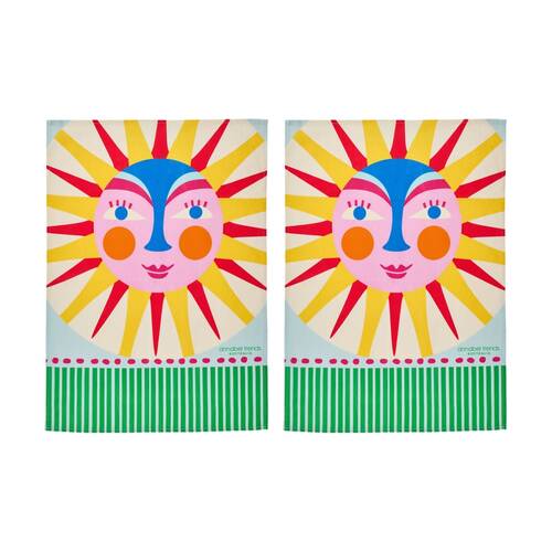 2PK Annabel Trends Kitchen Tea Towel Fiesta Sun Print 100% Cotton 70x50cm
