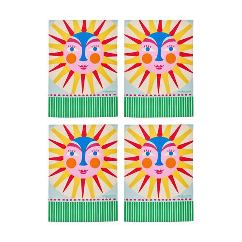 4PK Annabel Trends Kitchen Tea Towel Fiesta Sun Print 100% Cotton 70x50cm
