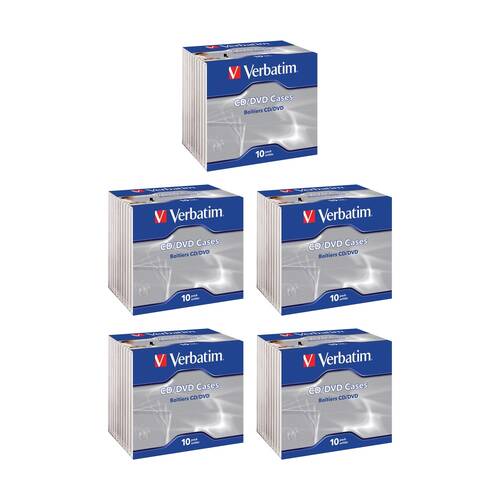 5 x 10pc VERBATIM Jewel Disc Storage Cases Holders CD/DVD Compatible