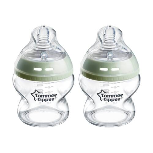 2PK Tommee Tippee Natural Start Silicone Teat Glass Baby Feeding Bottle 150ml