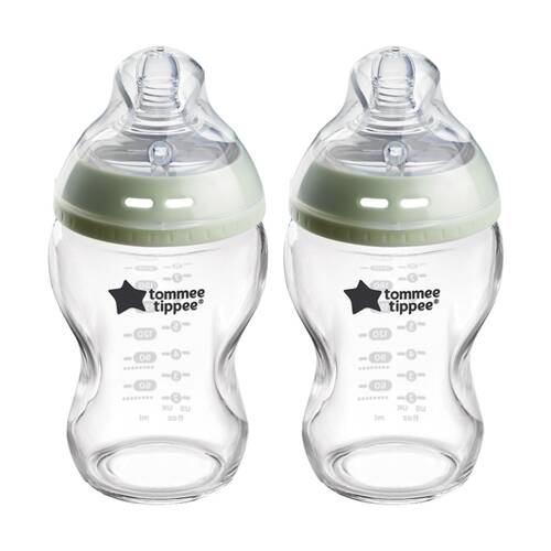 2PK Tommee Tippee Natural Start Glass Anti-Colic Baby Bottle Slow Flow 0m+ 250ml