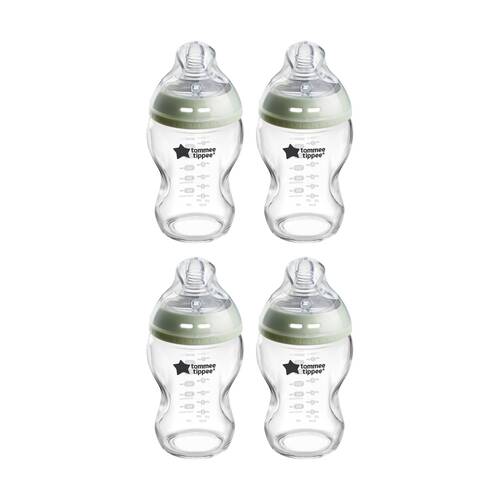 4PK Tommee Tippee Natural Start Glass Anti-Colic Baby Bottle Slow Flow 0m+ 250ml