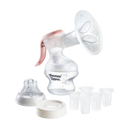 Tommee Tippee Manual Onehanded Lightweight Breast Pump W/ 6 Sizes Silicone