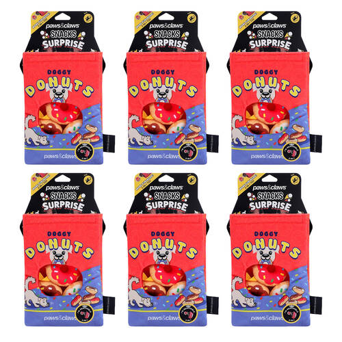 6x Paws And Claws Snack Surprise Doggy Donuts Pet Dog Chew Squeaker Toy 20x14.5x5cm