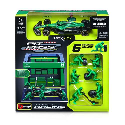 Bburago 2025 Aston Martin Pit Pass Competition F1 Alonso 14 Model Car Set 1:43