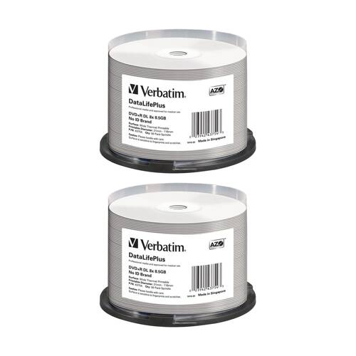 2 x 50pc VERBATIM DVD+R Double Layer White Wide Thermal Blank Discs 8x 8.5GB
