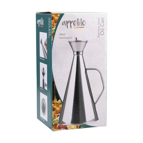 Appetito Durable Stainless Steel Oil Can W/ Vented Spout 500ml