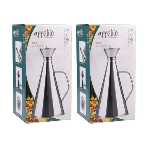 2PK Appetito Durable Stainless Steel Oil Can W/ Vented Spout 500ml