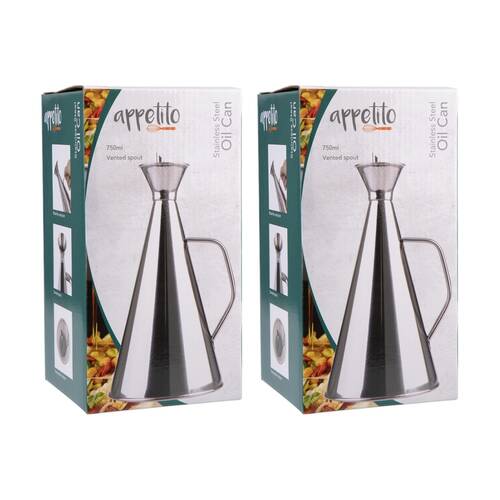 2PK Appetito Durable Stainless Steel Oil Can W/ Vented Spout 750ml