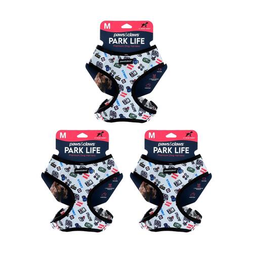 3x Paws And Claws Park Life Printed Pet Dog Harness Medium 37-50cm Assorted