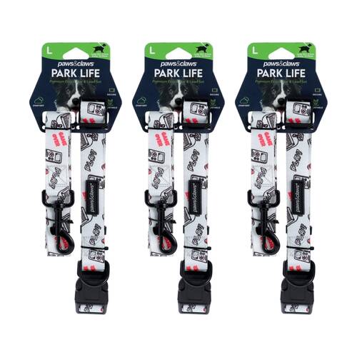 3x Paws And Claws Park Life Dog Collar & Lead Set Large 45-65cm 120x2.5cm Assorted