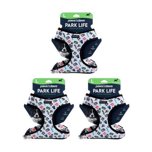 3x Paws And Claws Park Life Printed Pet Dog Harness Large 50-70cm Assorted