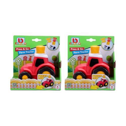 2PK BBJunior Press & Go Farm Tractor Kids Toy Play Fun Game 9m+ Red