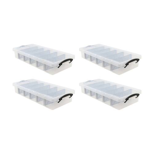4x Boxsweden 6-Section Compartment Clear Organisation Storage Box 10L