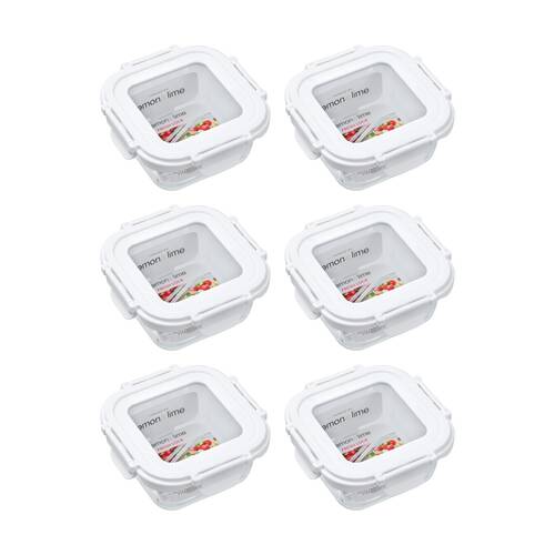 6PK Lemon And Lime Yorkshire Fresh Lock Glass Reusable Food Container 300ml