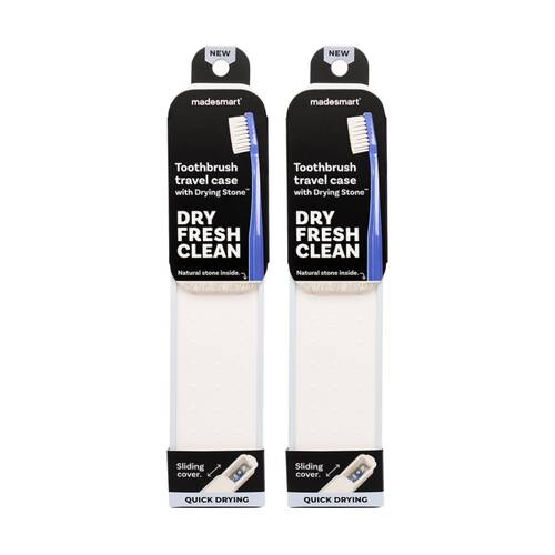 2PK Madesmart Antimicrobial Drying Stone Toothbrush Travel Case Blue