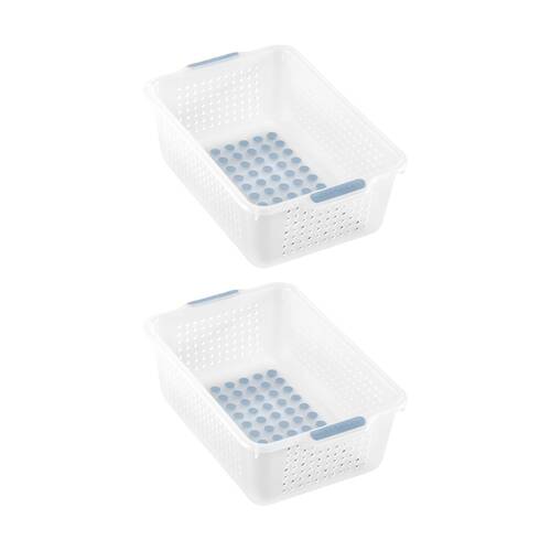 2PK Madesmart Small Plastic Storage Basket W/ Soft Grip Handles Frost Blue