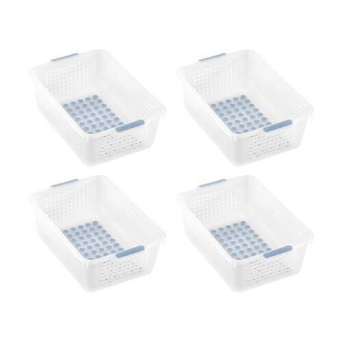 4PK Madesmart Small Plastic Storage Basket W/ Soft Grip Handles Frost Blue
