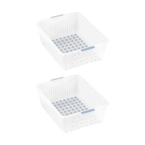 2PK Madesmart Medium Plastic Storage Basket W/ Soft Grip Handles Frost Blue