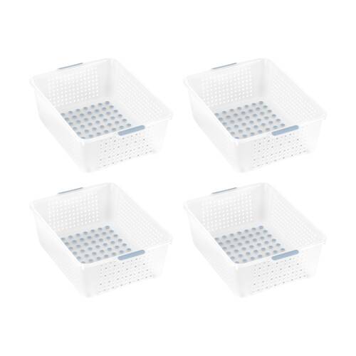 4PK Madesmart Medium Plastic Storage Basket W/ Soft Grip Handles Frost Blue