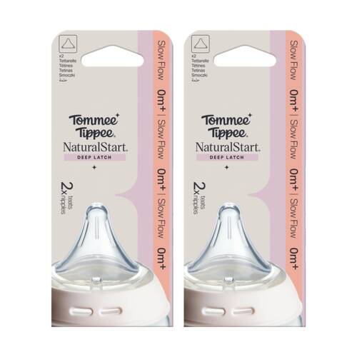 2x 2pc Tommee Tippee Natural Start Triangular Anti-Colic Breast Teats Slow 0m+