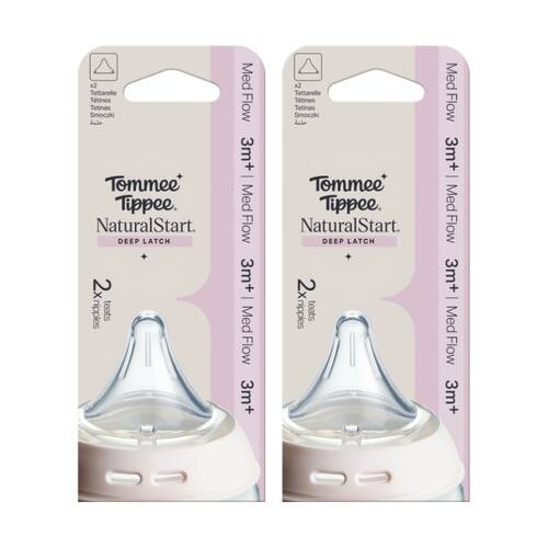2x 2pc Tommee Tippee Natural Start Triangular Anti-Colic Breast Teat Medium 3m+