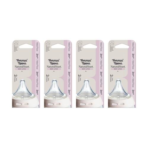 4x 2pc Tommee Tippee Natural Start Triangular Anti-Colic Breast Teat Medium 3m+