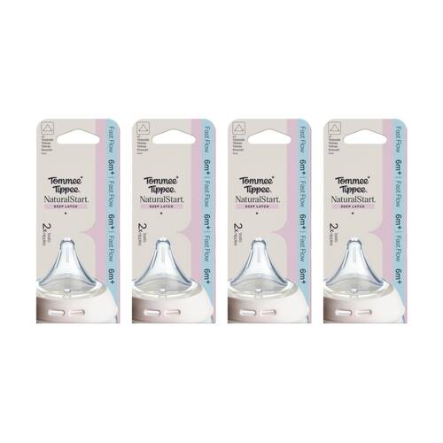 4x 2pc Tommee Tippee Natural Start Triangular Anti-Colic Breast Teats Fast 6m+
