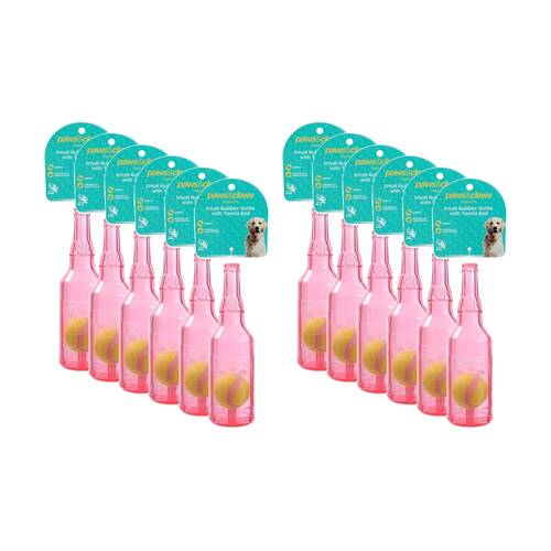 12x Paws And Claws Bottle & Tennis Ball Small Pet Dog Chew Squeaker Toy Assorted
