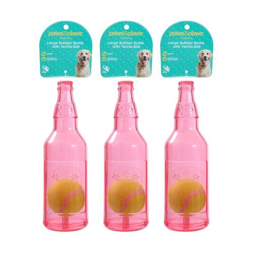 3x Paws And Claws Bottle & Tennis Ball Large Pet Dog Chew Squeaker Toy Assorted