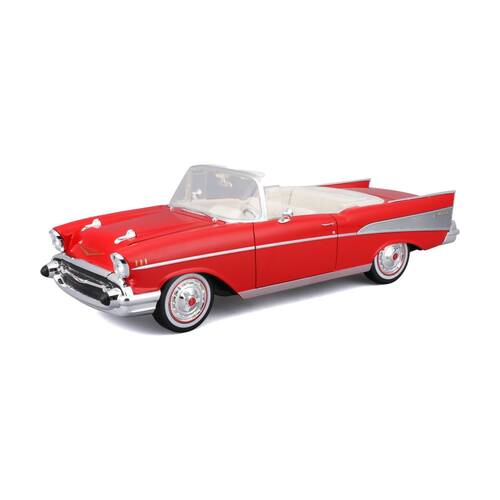 Maisto 1957 Chevrolet Bel Air Convertible Diecast Model Car Replica Red