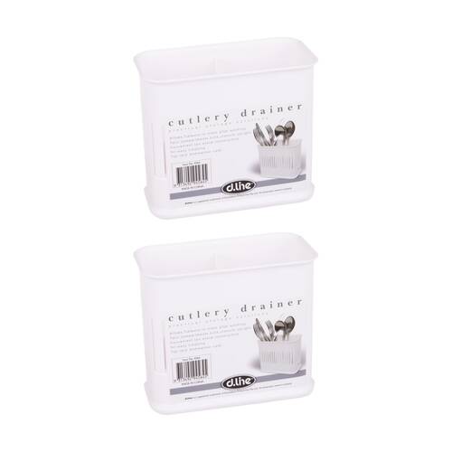 2PK D.Line Plastic Cutlery Drainer Twin Compartments Upright White