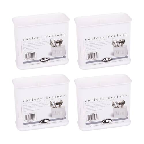 4PK D.Line Plastic Cutlery Drainer Twin Compartments Upright White