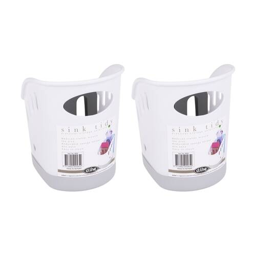 2PK D.Line Easy To Clean Sink Tidy Removable Sponge Holder White 18x13.5x17.5cm